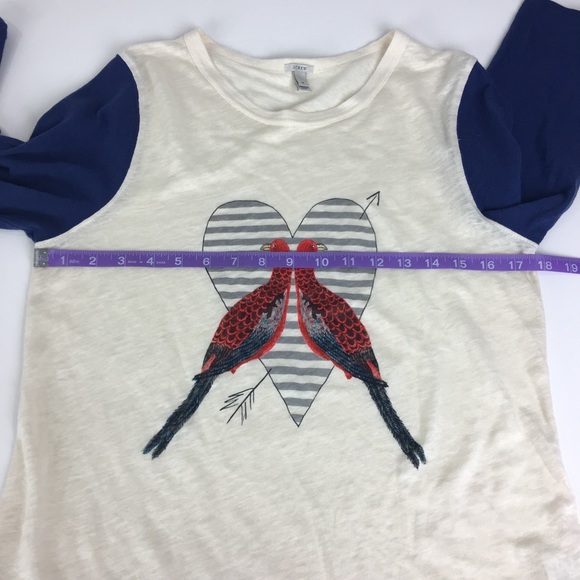 J Crew Linen Baseball T Shirt Lovebirds size M - Picture 5 of 8